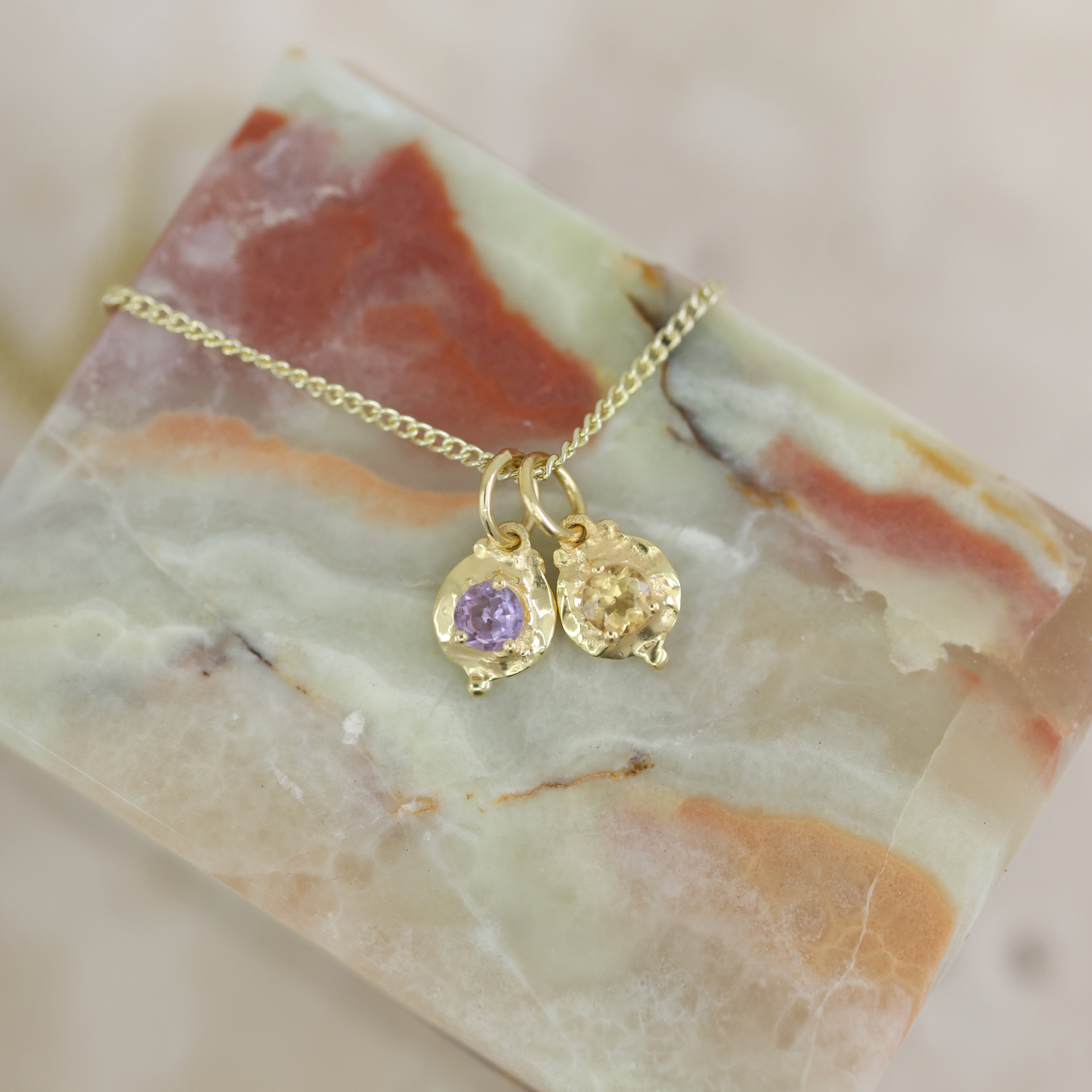 February Amethyst Gold Birthstone Necklace Charm