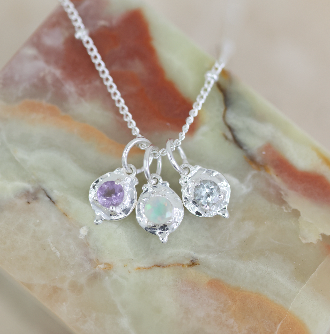 September Sapphire Silver Birthstone Necklace Charm