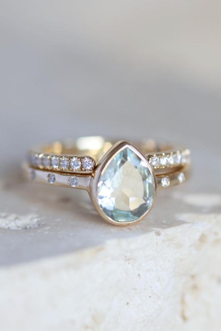 14K Yellow Gold Aquamarine and Diamond Band ToniMay