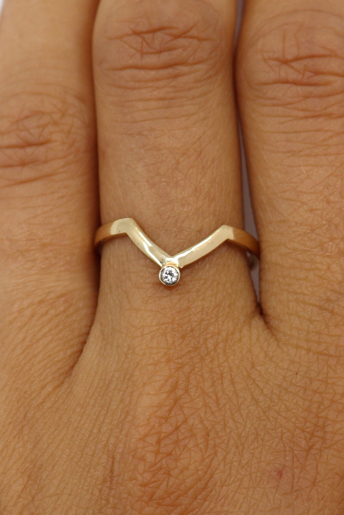 White Diamond Yellow Gold Chevron Band