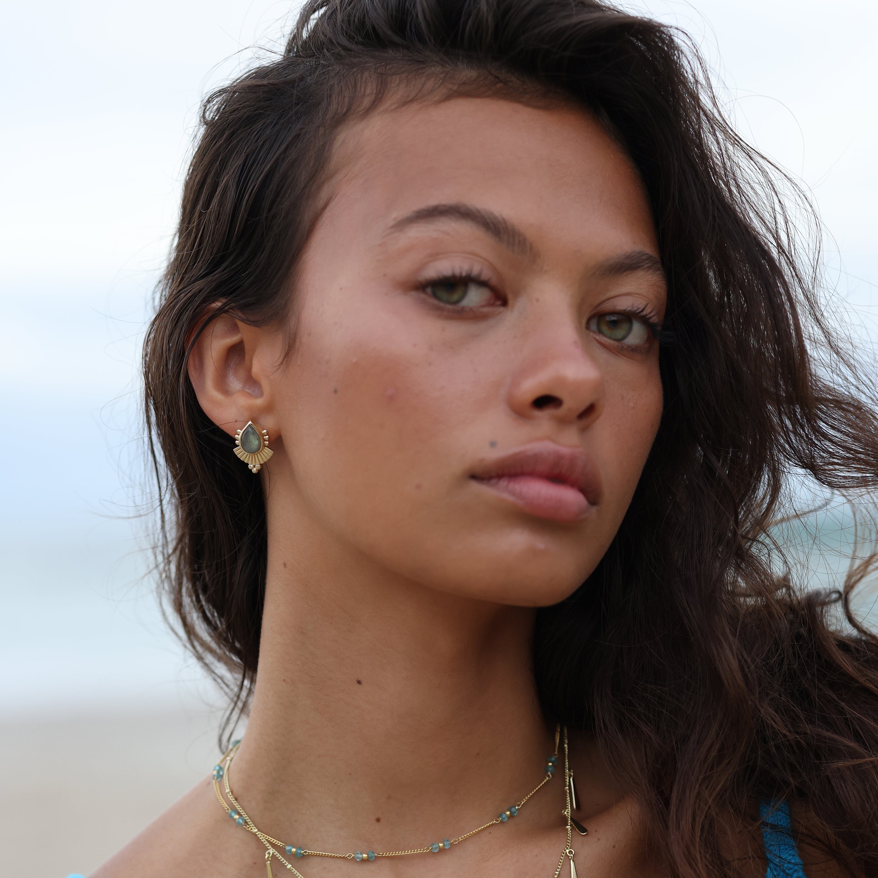 Cleopatra Labradorite Gold Earrings