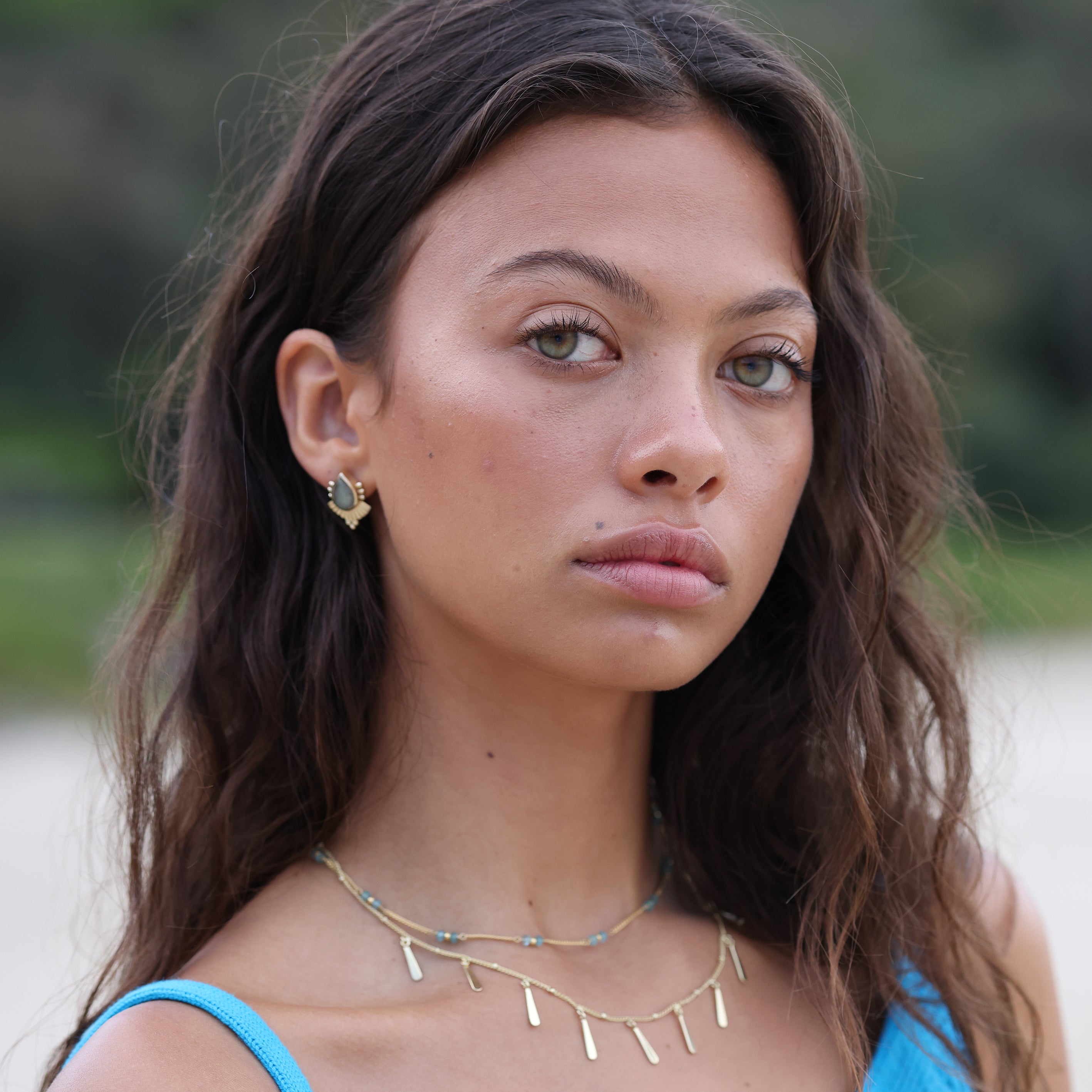 Cleopatra Labradorite Gold Earrings