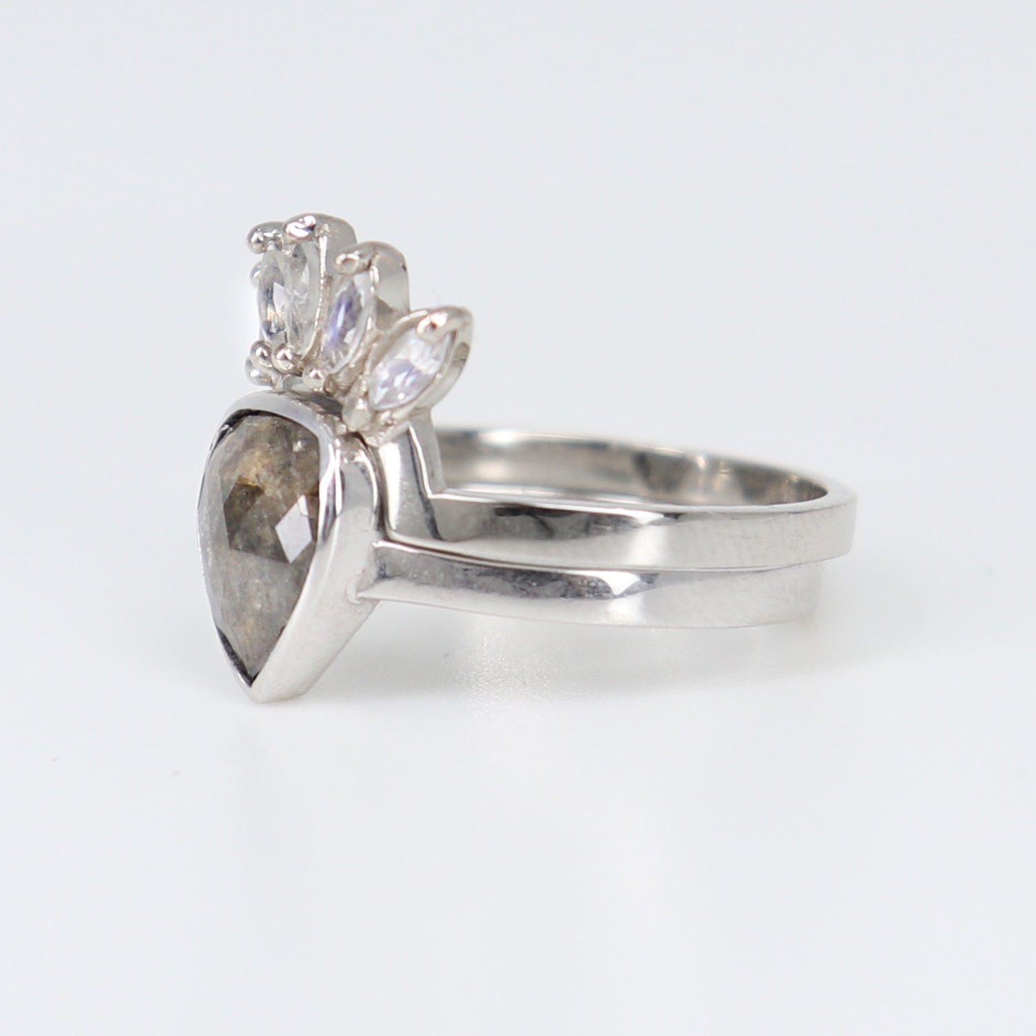 Double Stack Grey Diamond and Moonstone Set
