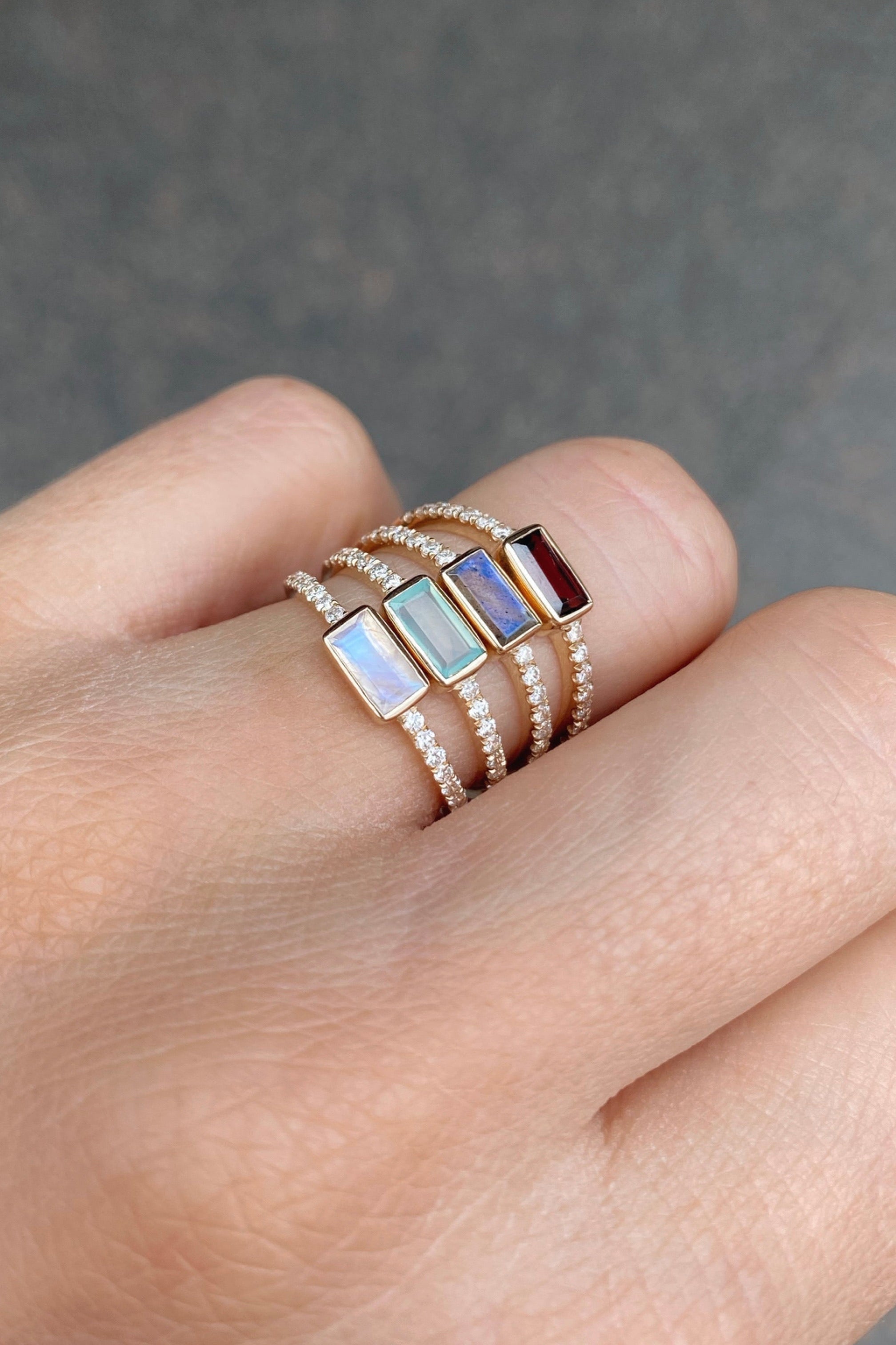 Yellow Gold Garnet Baguette and Diamond Band