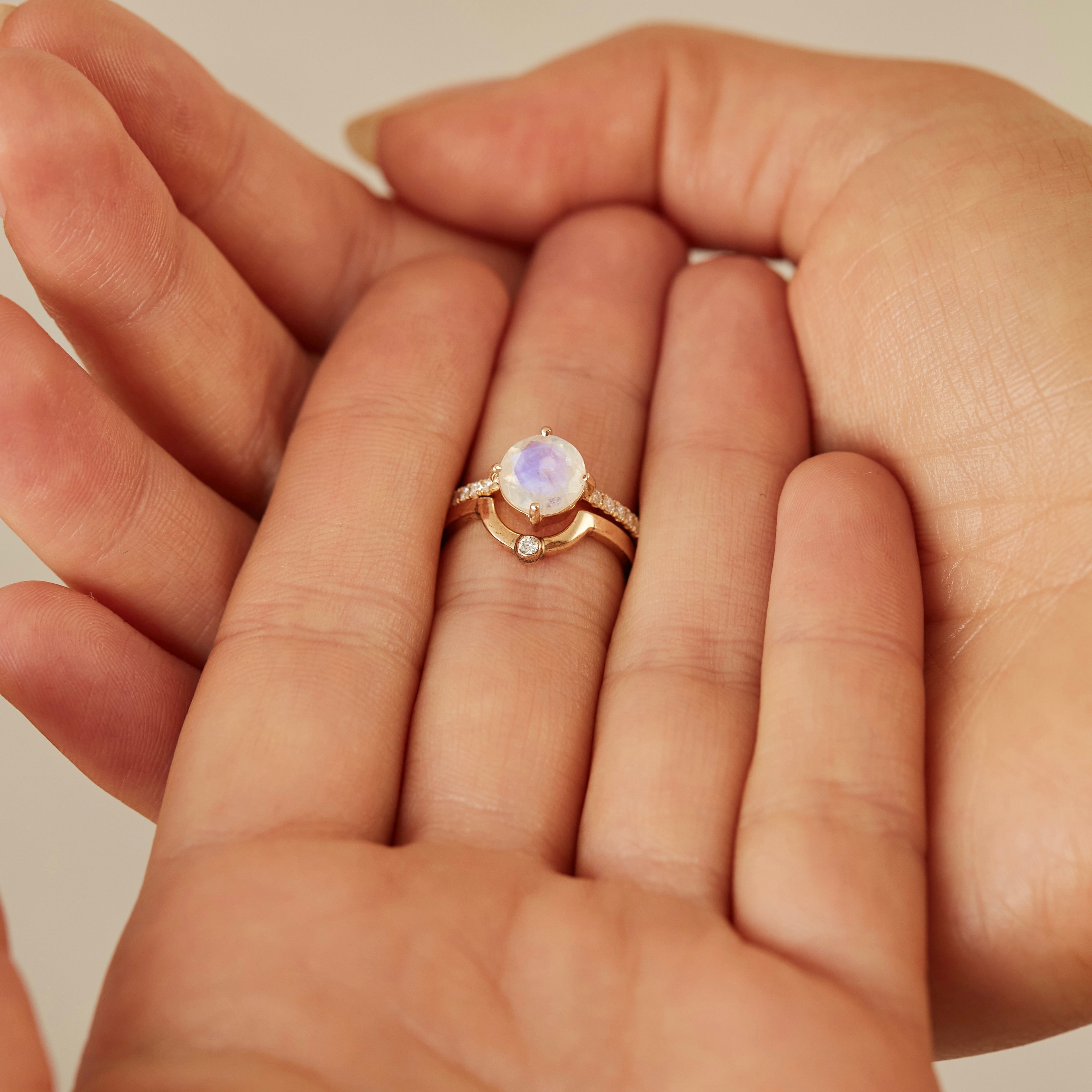 Yellow Gold Moonstone Solitaire Ring