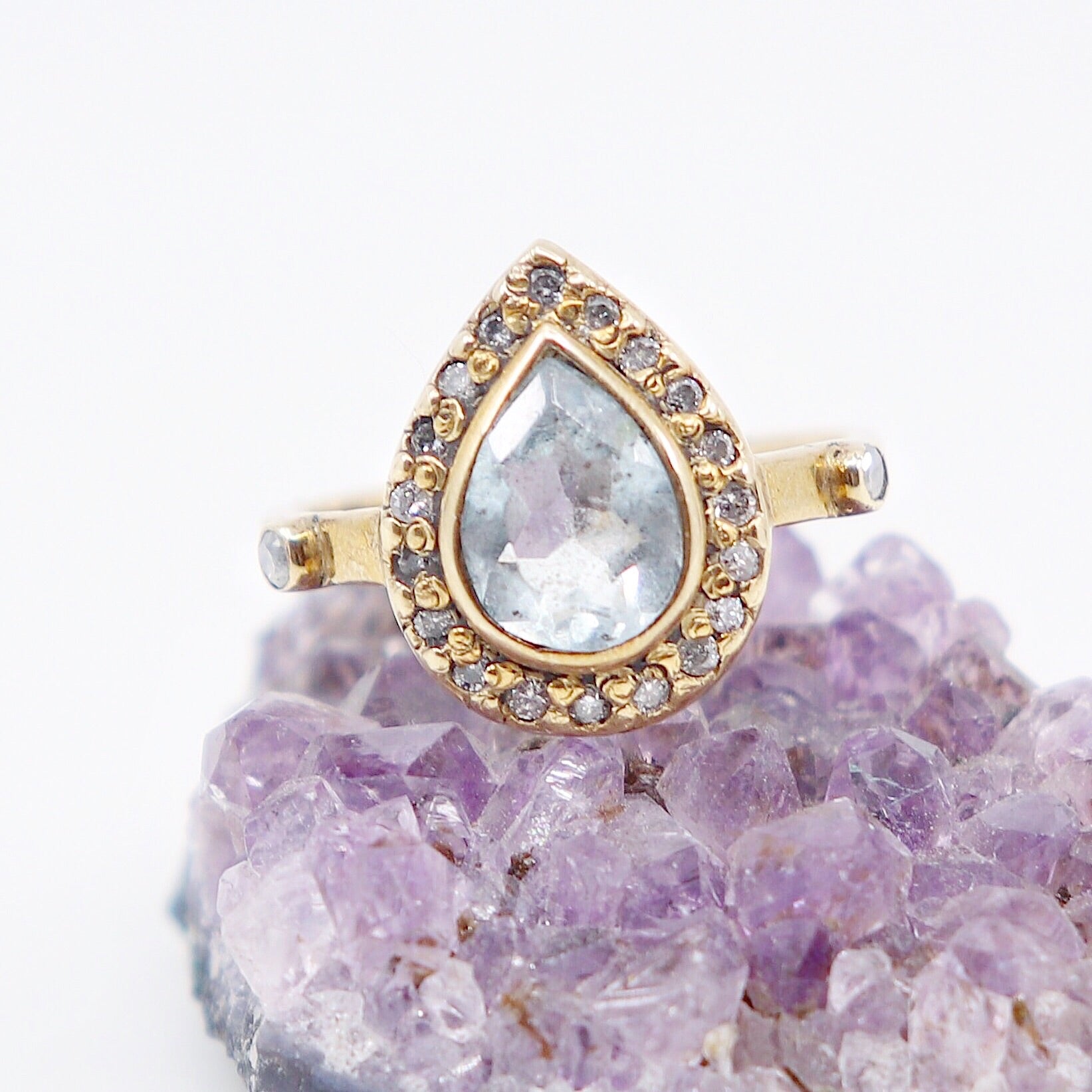 Aquamarine and white diamond dynasty ring