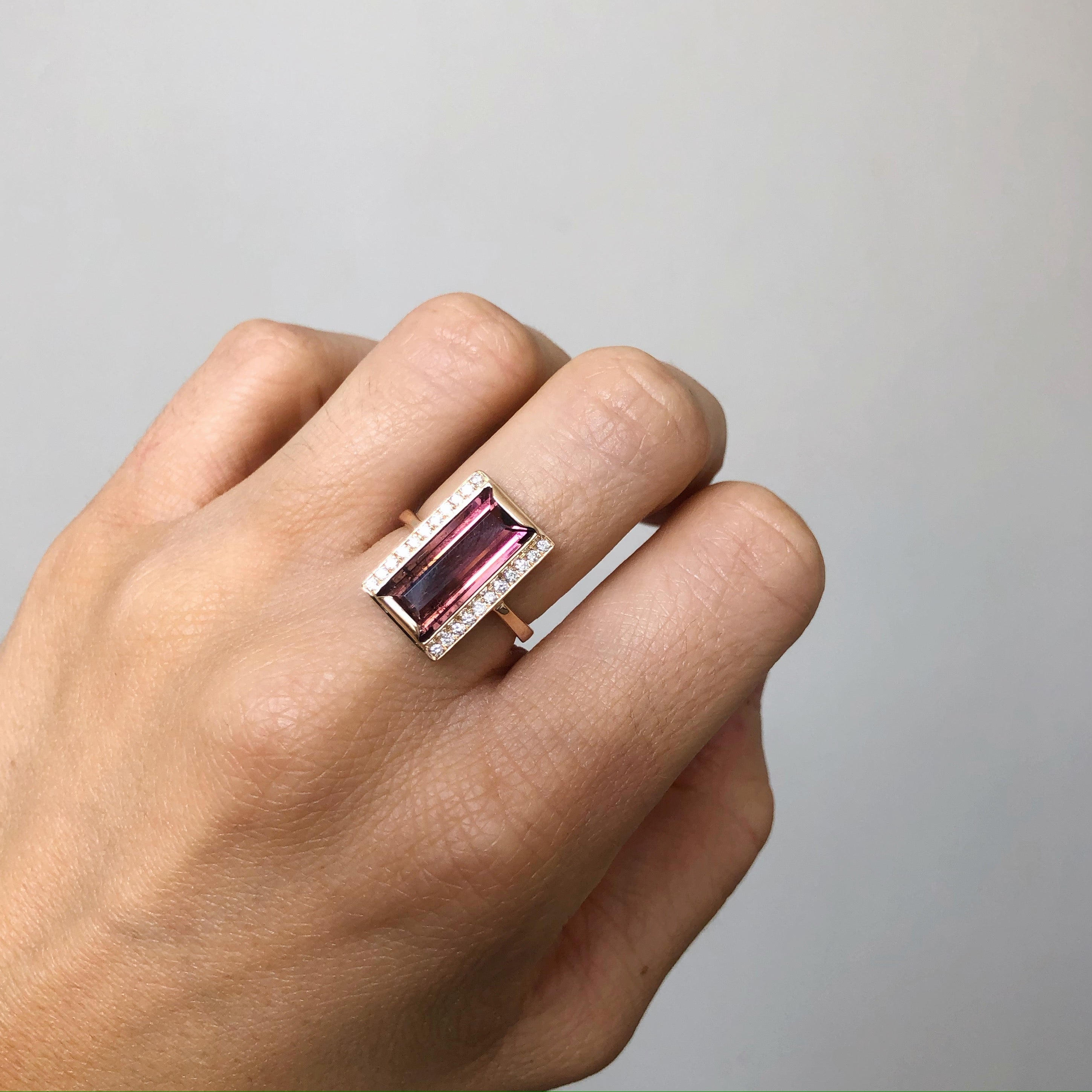 Raspberry Tourmaline and Diamond Ring