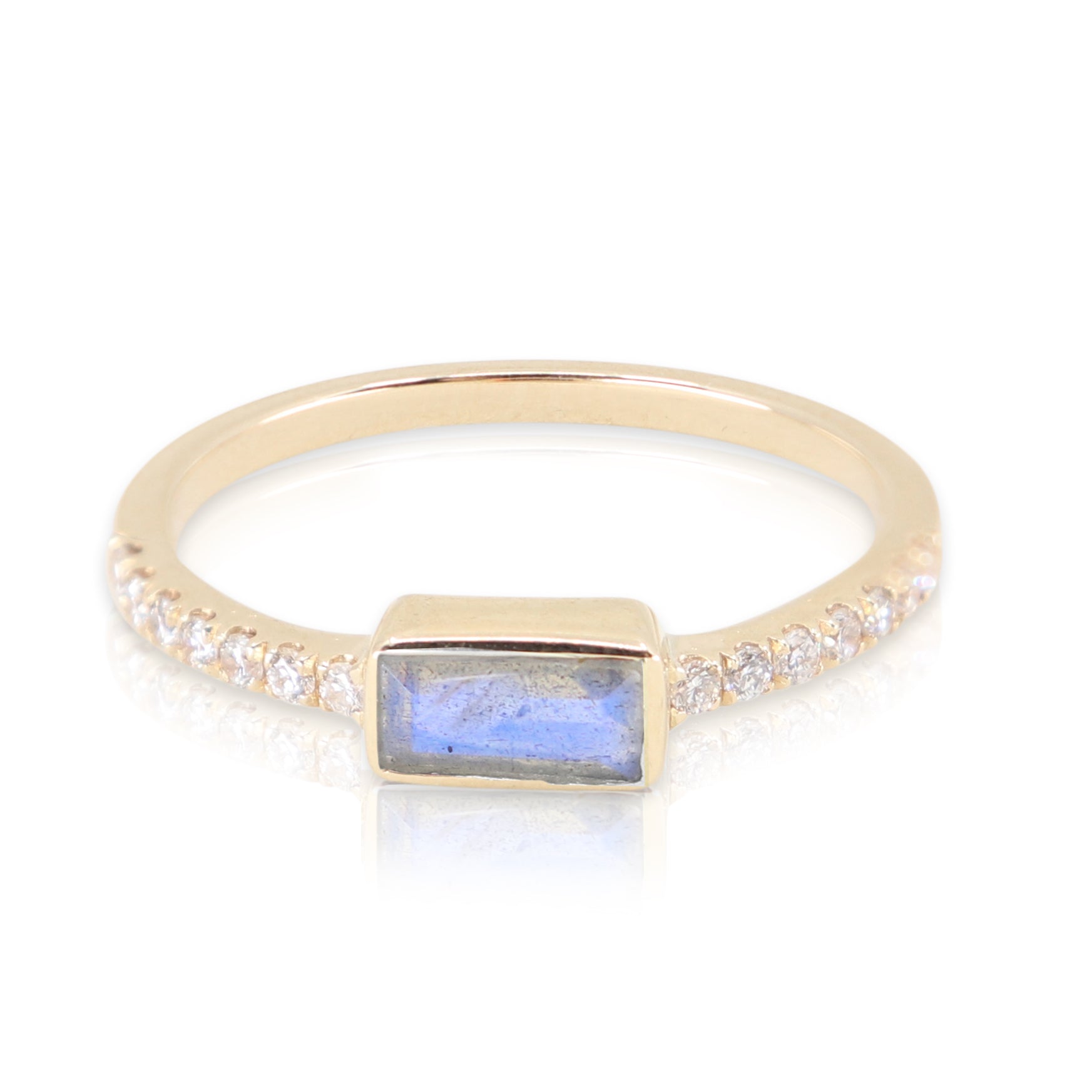 Yellow Gold Labradorite Baguette and Diamond Band