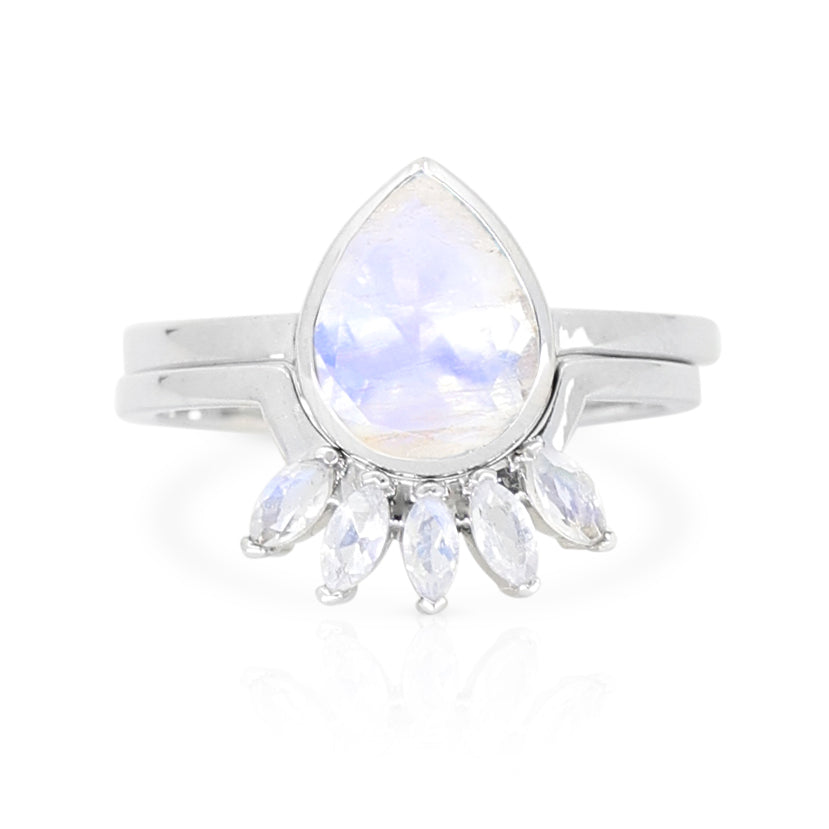 9K White Gold Double Stack Moonstone Halo