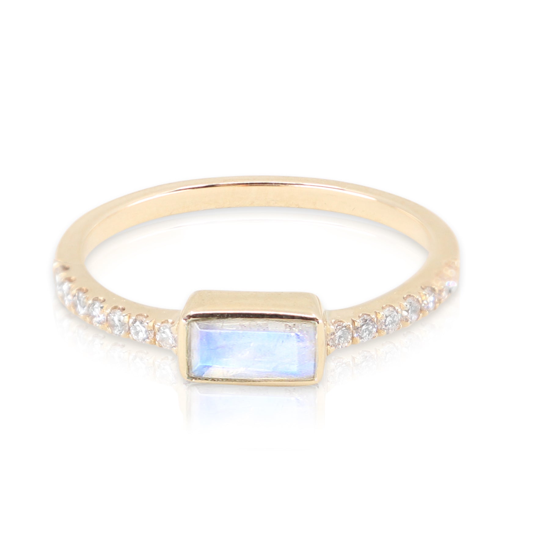 Yellow Gold Moonstone Baguette and Diamond Band