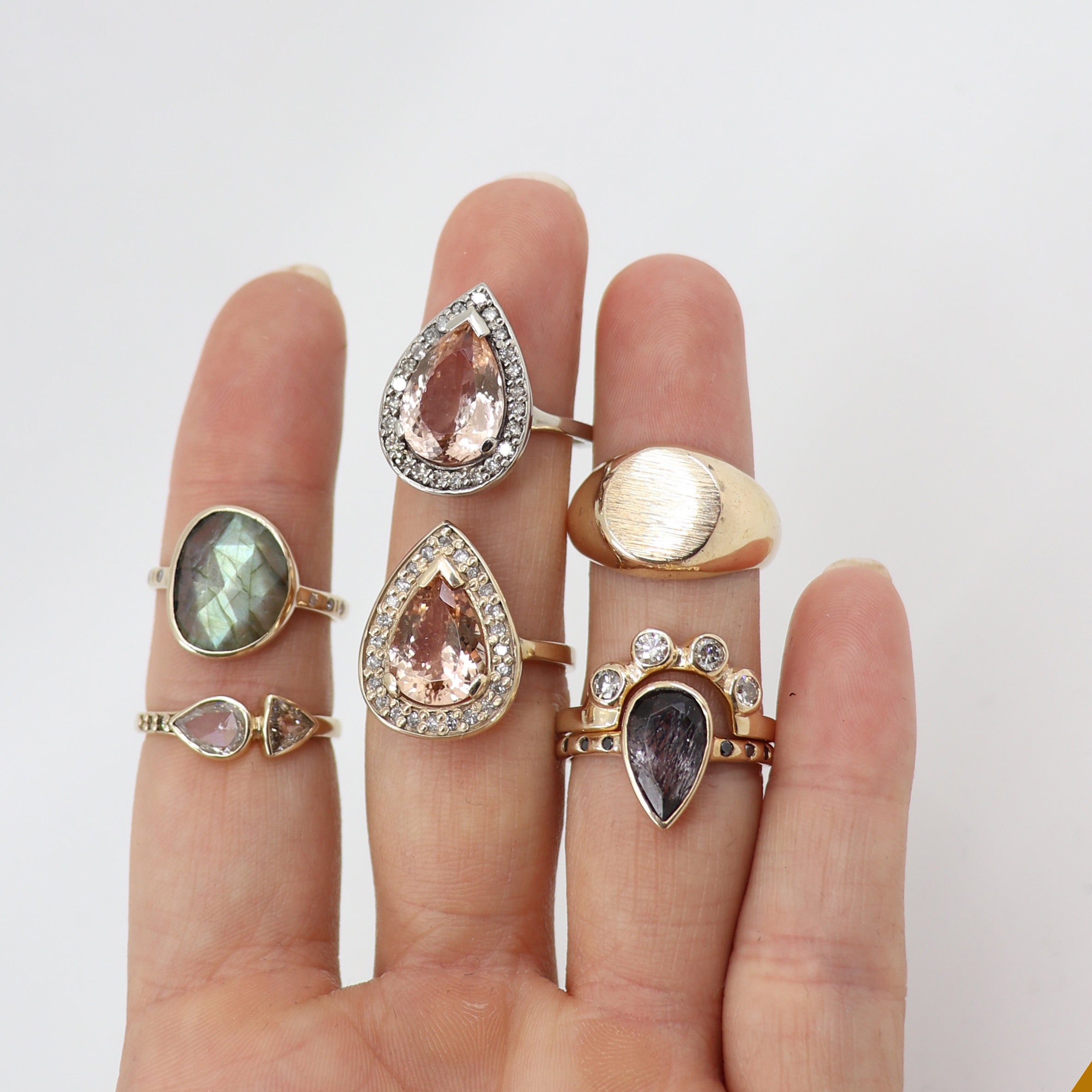 One of a kind Morganite and White Diamond Ring Yellow Gold