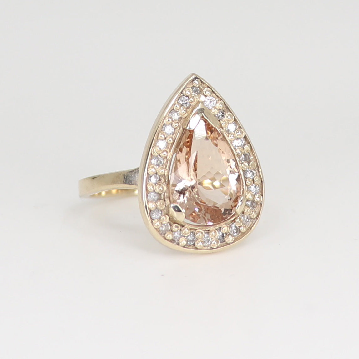 One of a kind Morganite and White Diamond Ring Yellow Gold