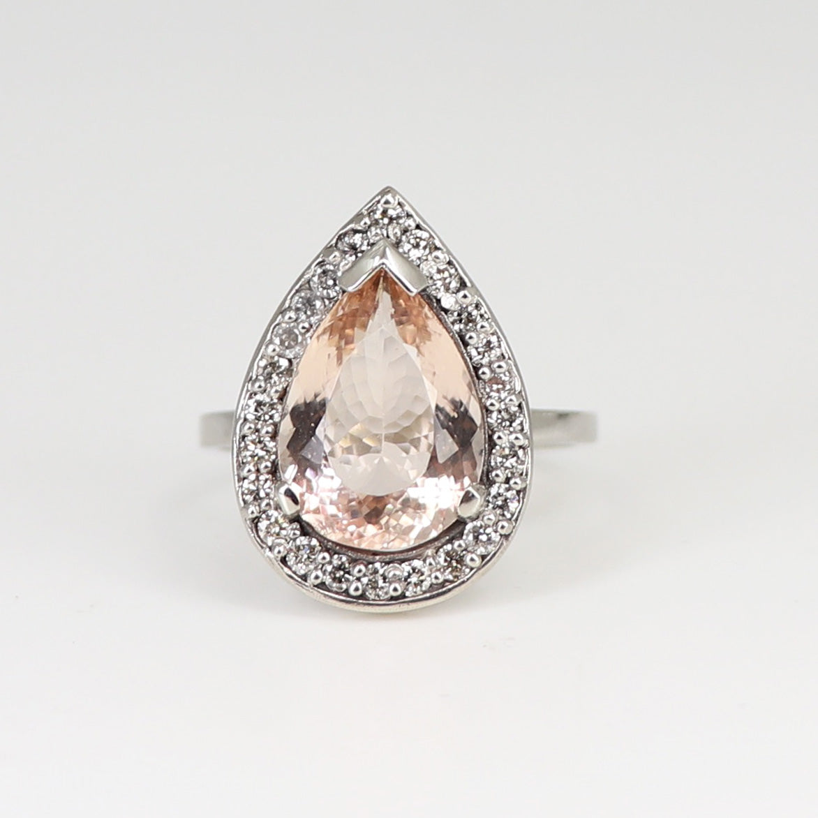 One of a kind Morganite and White Diamond Ring - White Gold