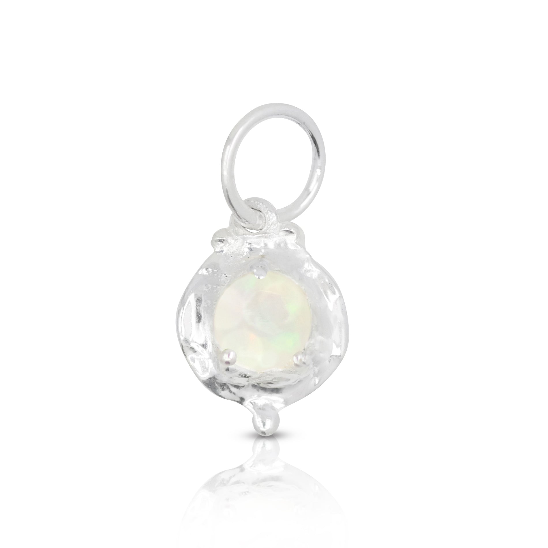 October Opal Silver Birthstone Necklace Charm