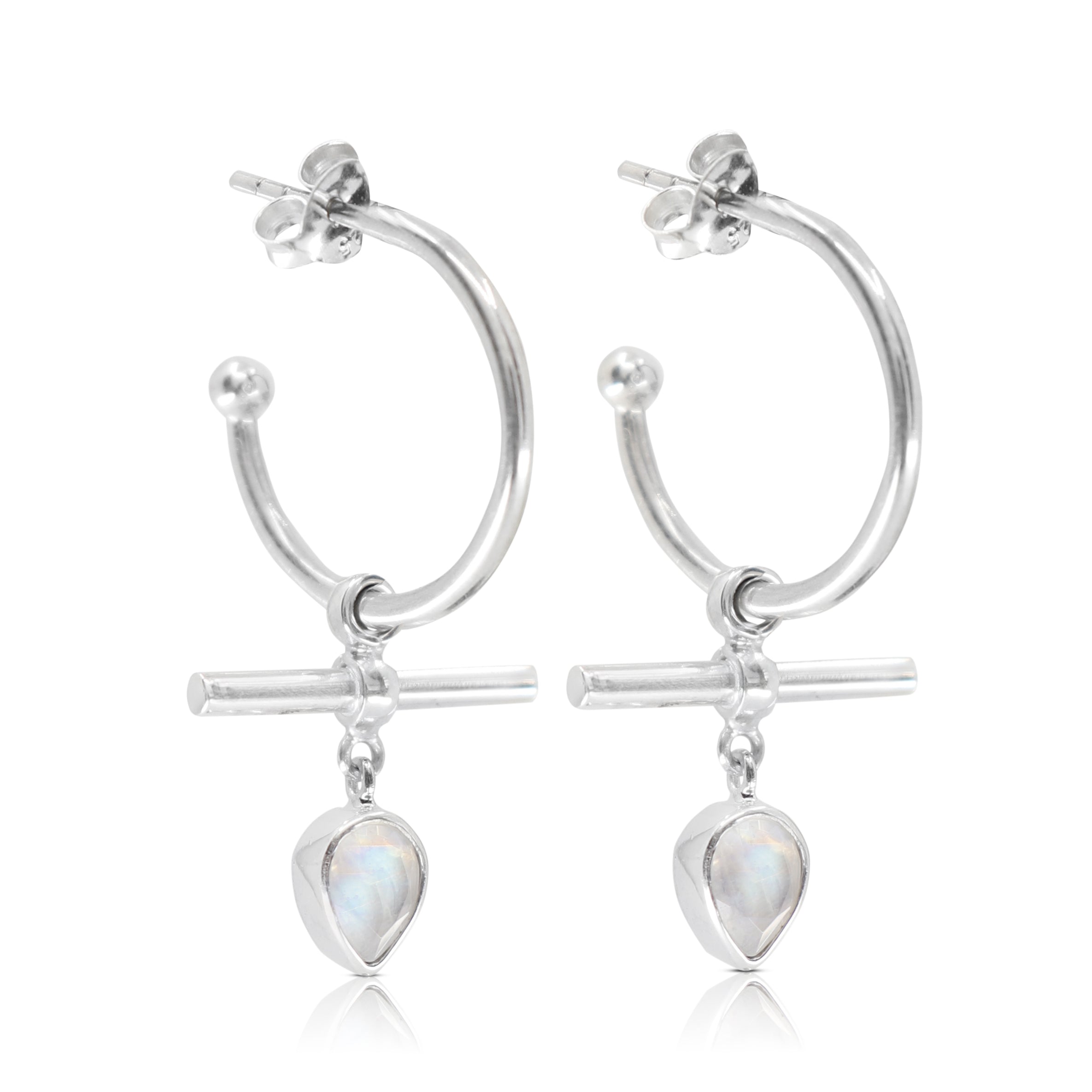 The Bar Moonstone Silver Hoops