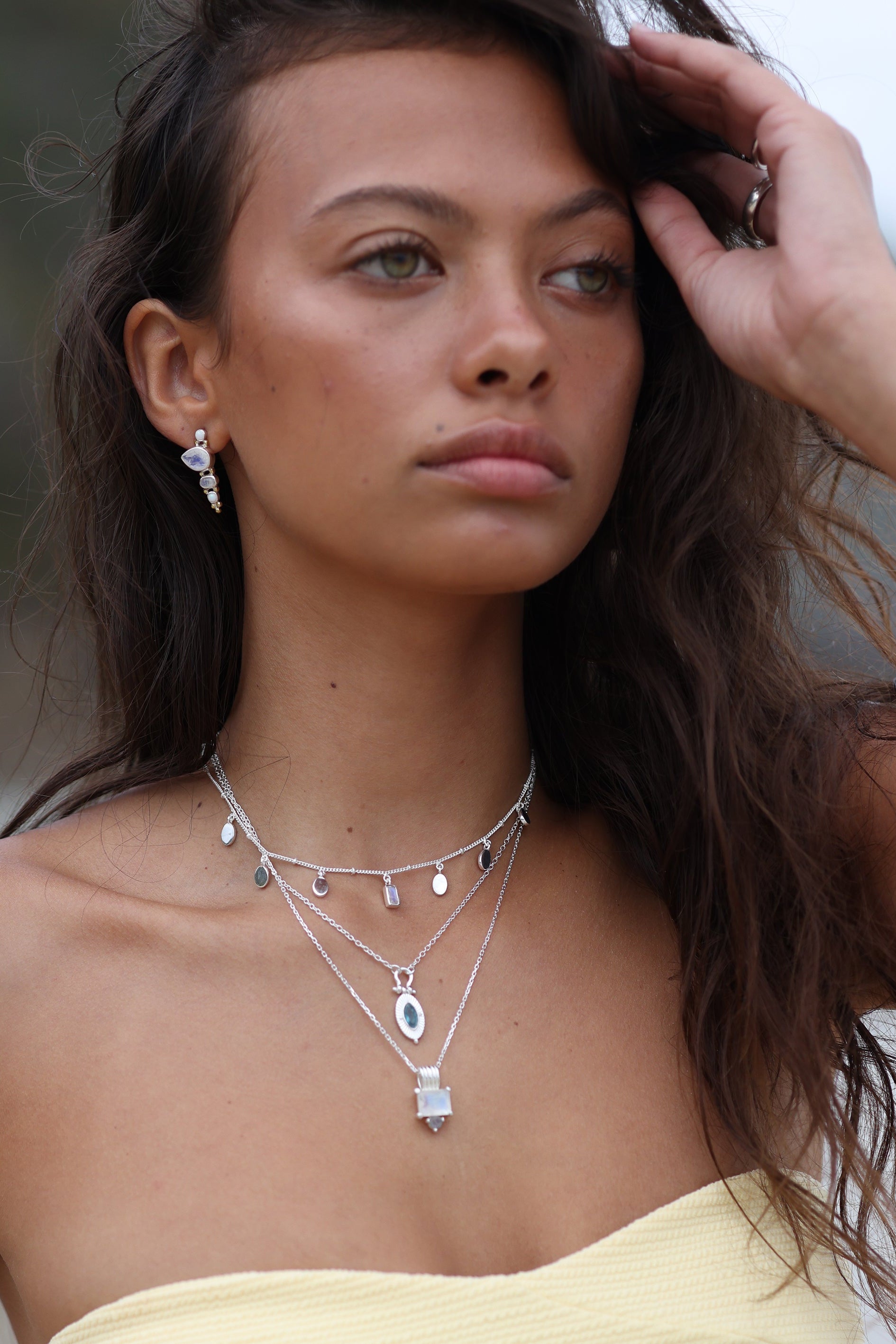 Petal Moonstone Silver Necklace