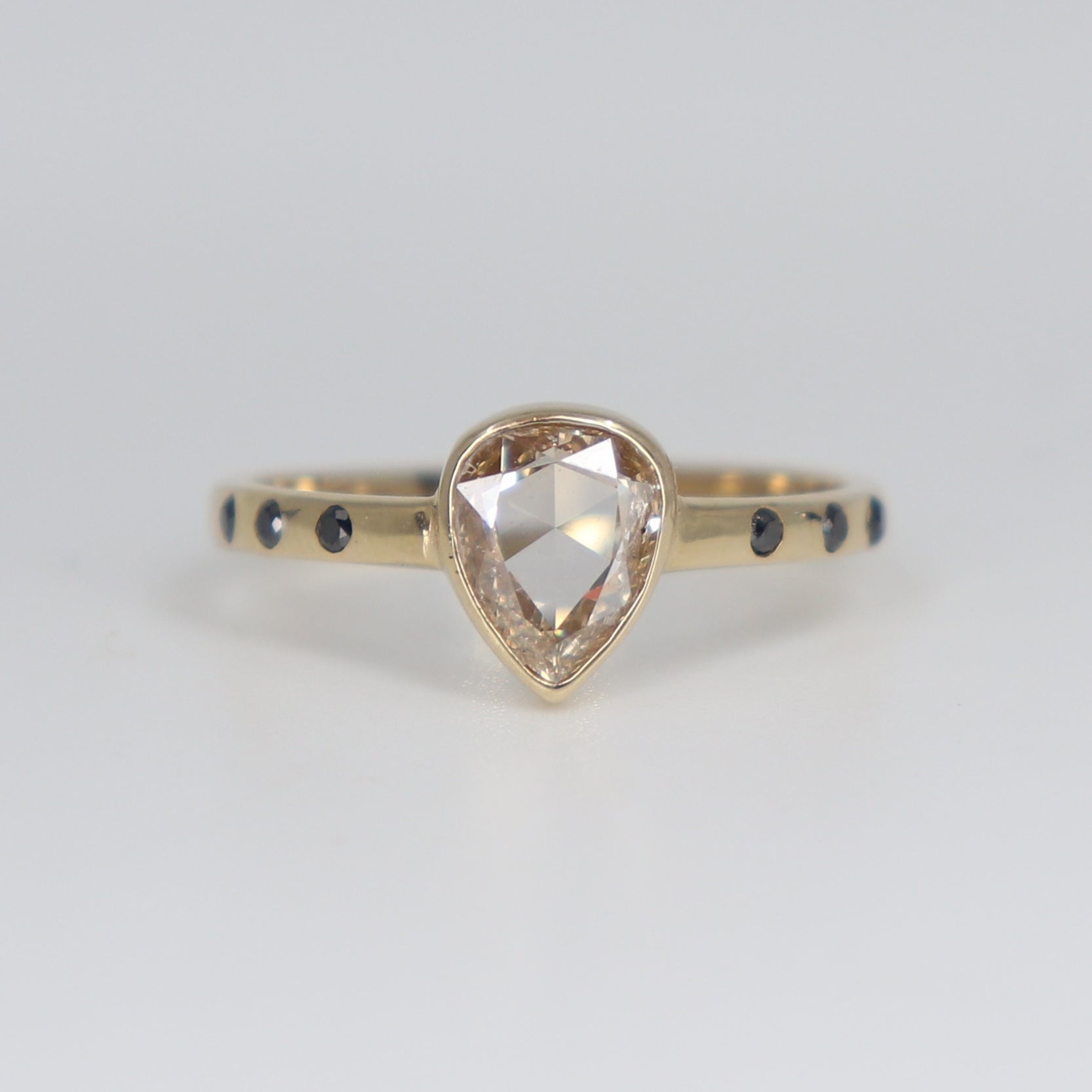 Rose Cut Champagne and Black Diamond Poppy Ring