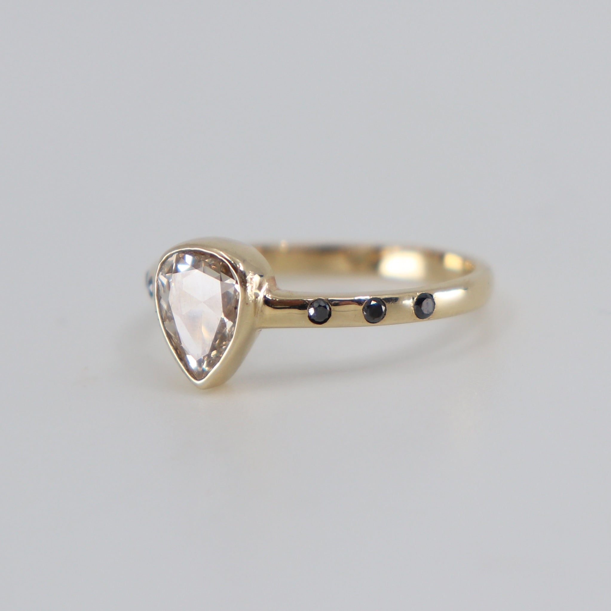 Rose Cut Champagne and Black Diamond Poppy Ring