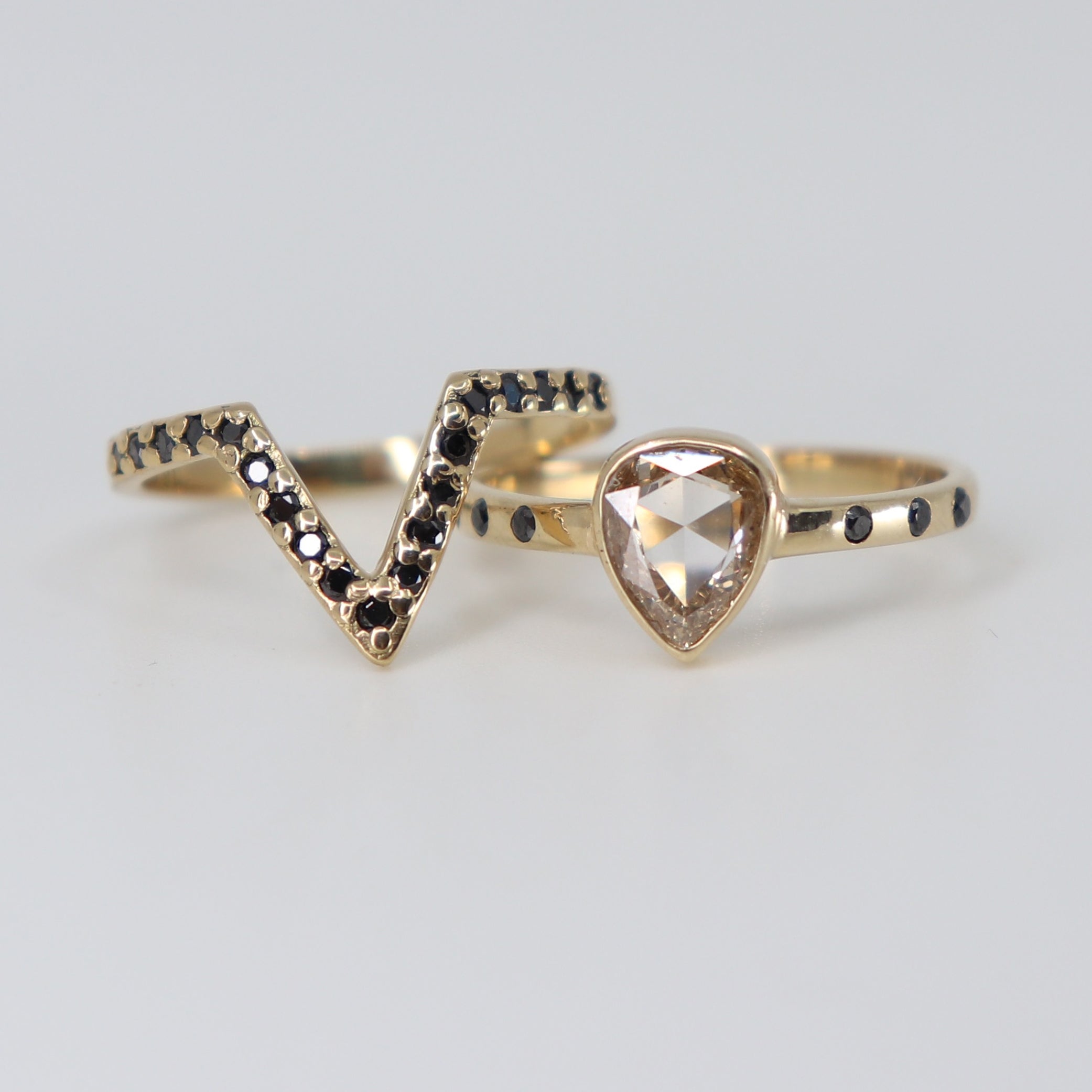 Rose Cut Champagne and Black Diamond Poppy Ring