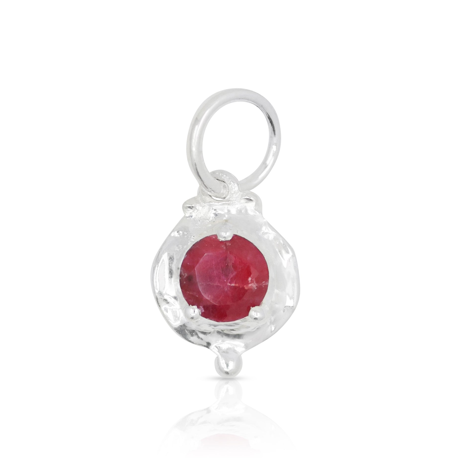 July Ruby Silver Birthstone Necklace Charm