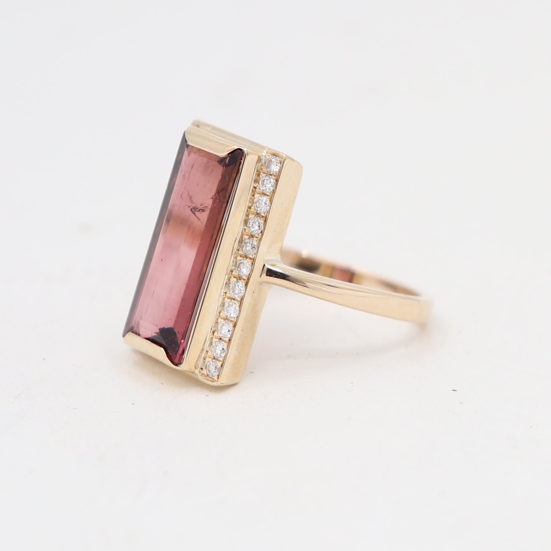 Raspberry Tourmaline and Diamond Ring